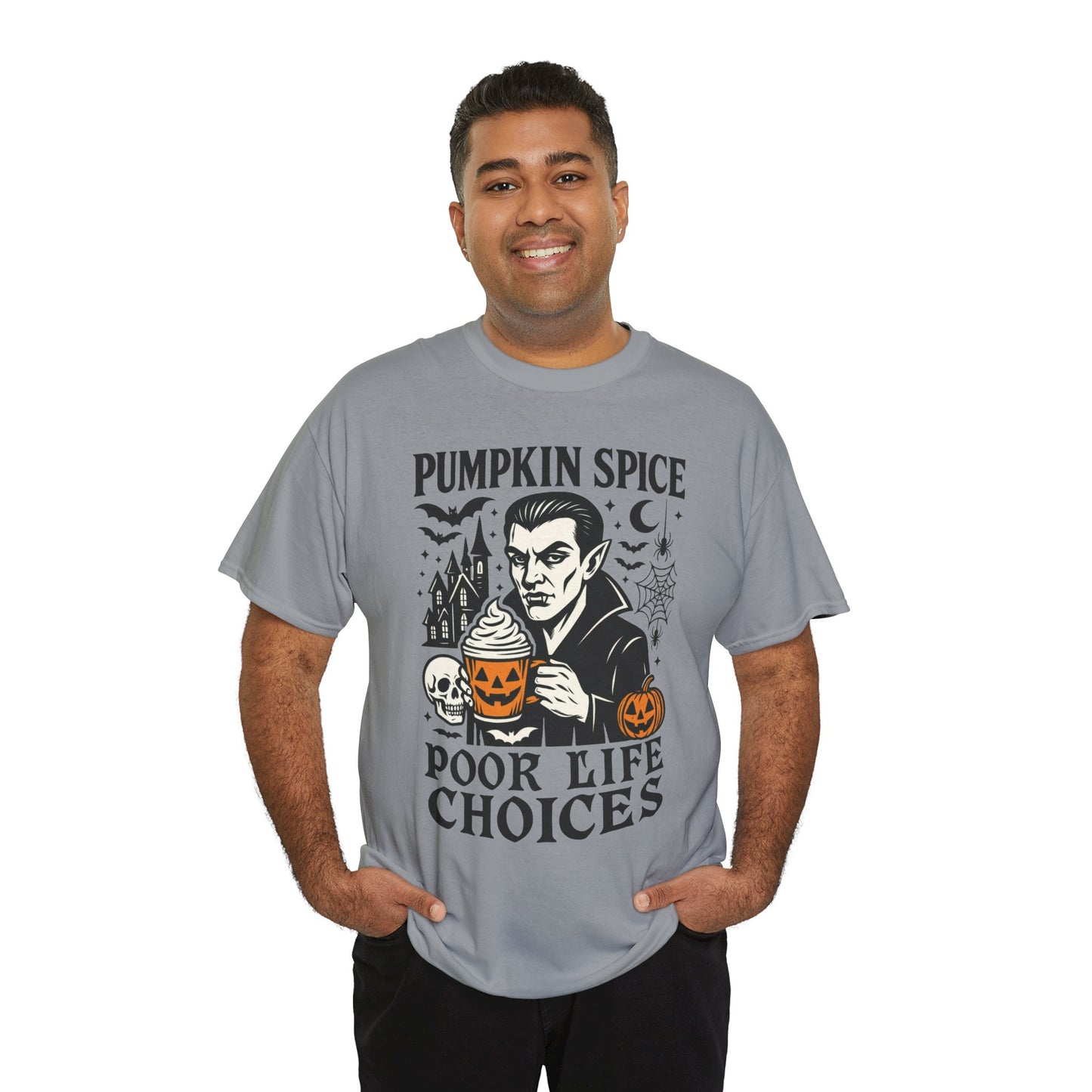 Pumpkin Spice Poor Life Choices Men's T-Shirt, Funny Vampire Coffee Halloween Graphic Tee
