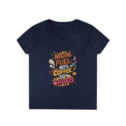 Mom Fuel V-Neck T-Shirt, Funny Gift for Moms, Coffee Lovers, Mother's Day, Everyday Humor, Tired Mom Life Tee, Coffee Loving Moms
