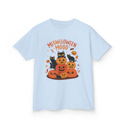 Meowlloween Mood Kids Shirt, Cute Black Cat Halloween T-Shirt for Girls and Boys, Funny Pumpkin Cat Tee, Cozy Fall Cat Lover Gift