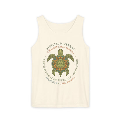 Earth Totem Turtle Womens Tank, Sigillum Terrae Symbol, Elemental Growth Tee, Nature-Inspired Tank Top with Protective Symbol, , Beachwear
