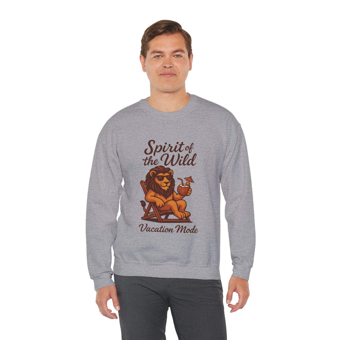 Spirit of the Wild Lion Mens Sweatshirt - Vacation Mode Funny Relaxed Jungle King Pullover,  Fun Gift for Travelers