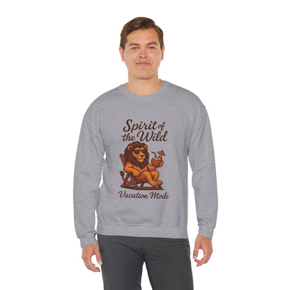 Spirit of the Wild Lion Mens Sweatshirt - Vacation Mode Funny Relaxed Jungle King Pullover,  Fun Gift for Travelers