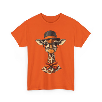 Hipster Giraffe T-Shirt with Hat and Glasses, Whimsical Giraffe Tee, Fun Gift, Cute Graphic Shirt, Unisex Heavy Cotton Tee