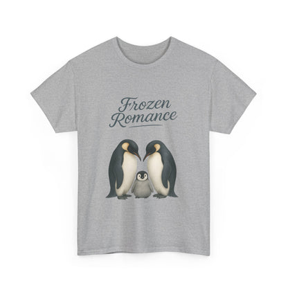 Womens Heavy Cotton Tee, Womens Frozen Romance Penguin T-Shirt, Cute Animal Graphic Tee, Love Birds Shirt Gift