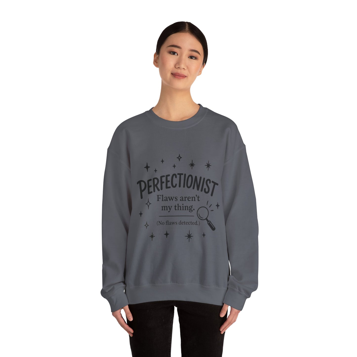 Womens Perfectionist Sweatshirt, Funny Clean Design with Stars, No Flaws Detected Quote Pullover, Minimalist Cozy Gift for Her