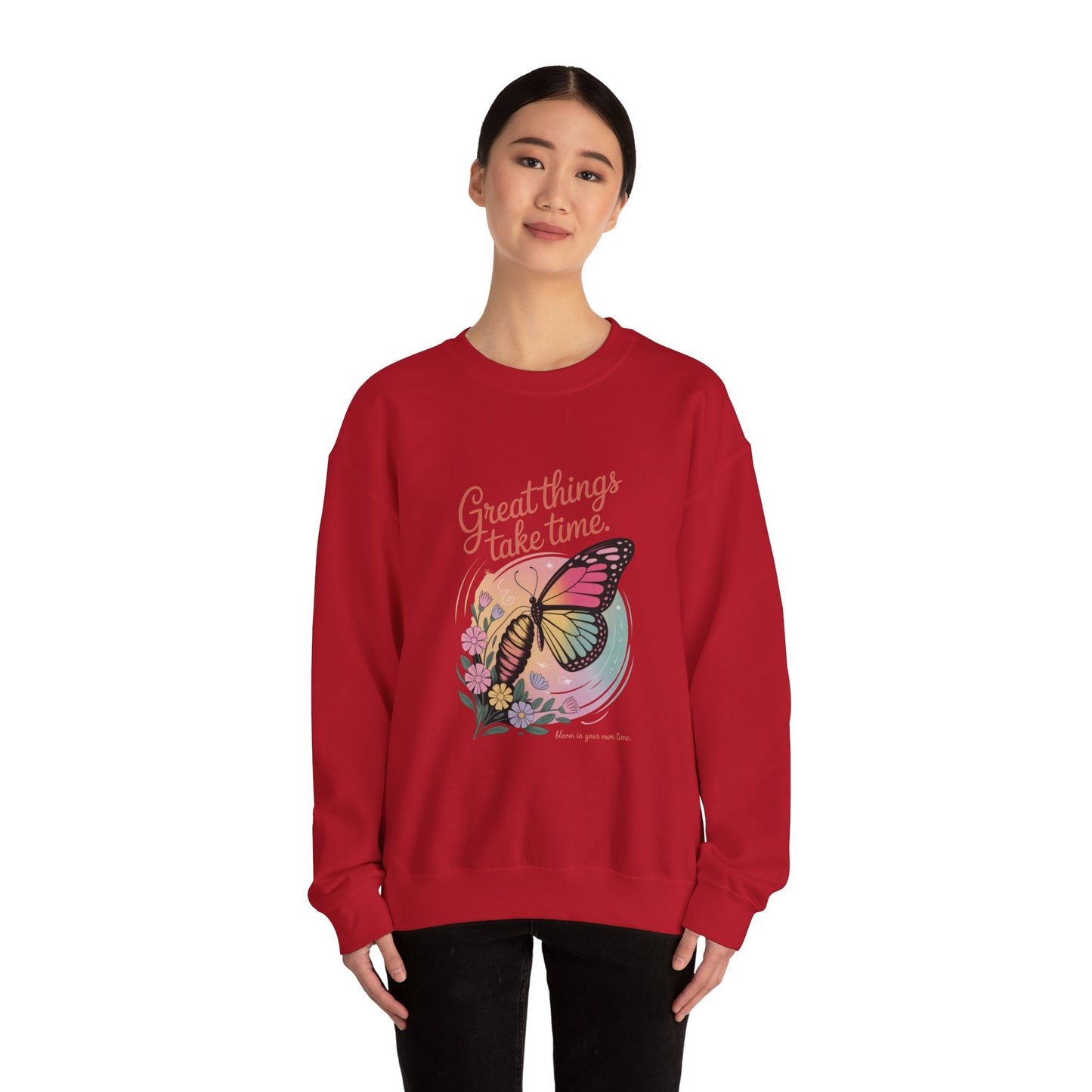 Inspirational Butterfly Sweatshirt - Great Things Take Time, Cozy Unisex Crewneck, Perfect Gift for Nature Lovers, Relaxed Style, [...]