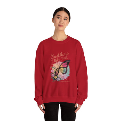 Inspirational Butterfly Sweatshirt - Great Things Take Time, Cozy Unisex Crewneck, Perfect Gift for Nature Lovers, Relaxed Style, [...]