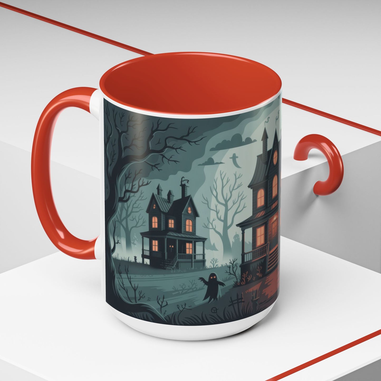 Haunted Mansion Mug, Ghostly Gothic Forest Coffee Cup, Spooky Haunted House Halloween Gift for Horror Lovers, Accent Coffee Mug (11, 15oz)