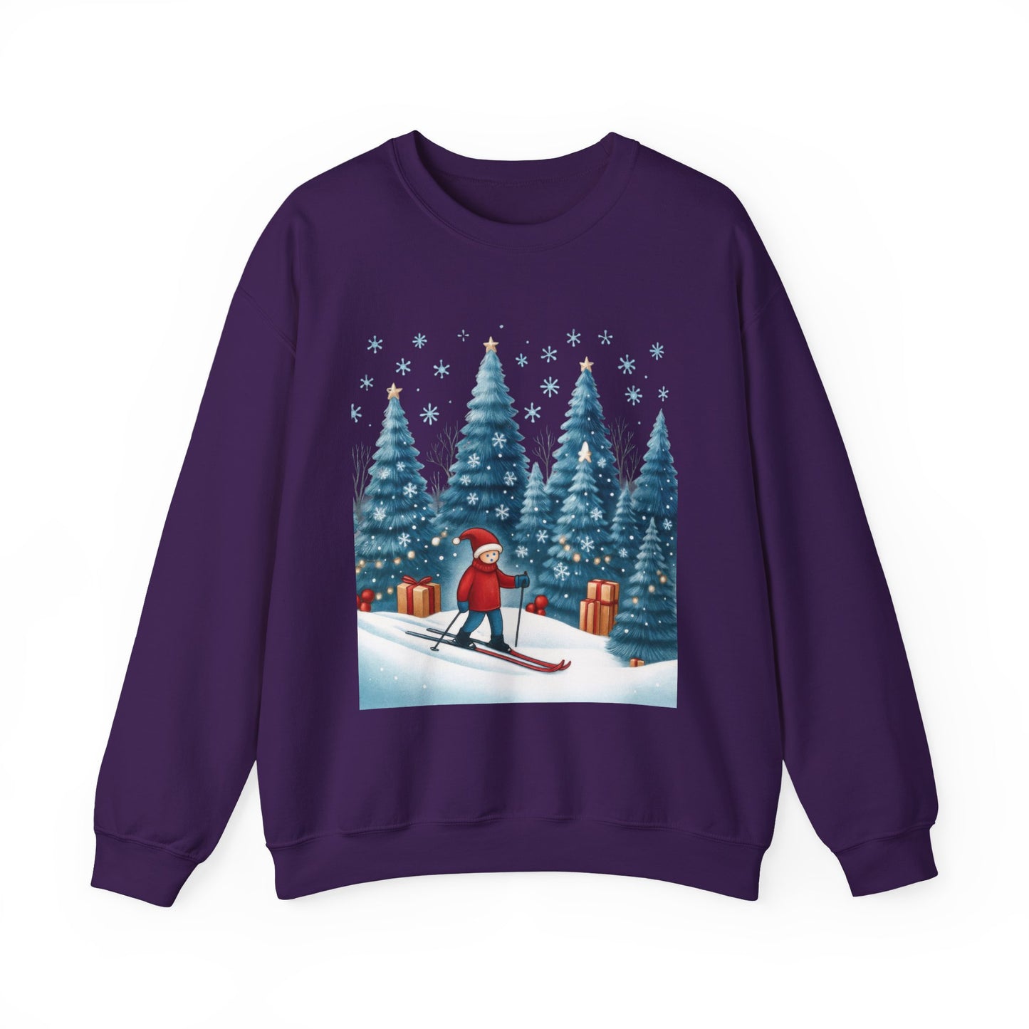 Womens Christmas Skiing Sweatshirt, Cozy Winter Holiday Pullover, Women's Heavy Blend™ Crewneck Sweatshirt