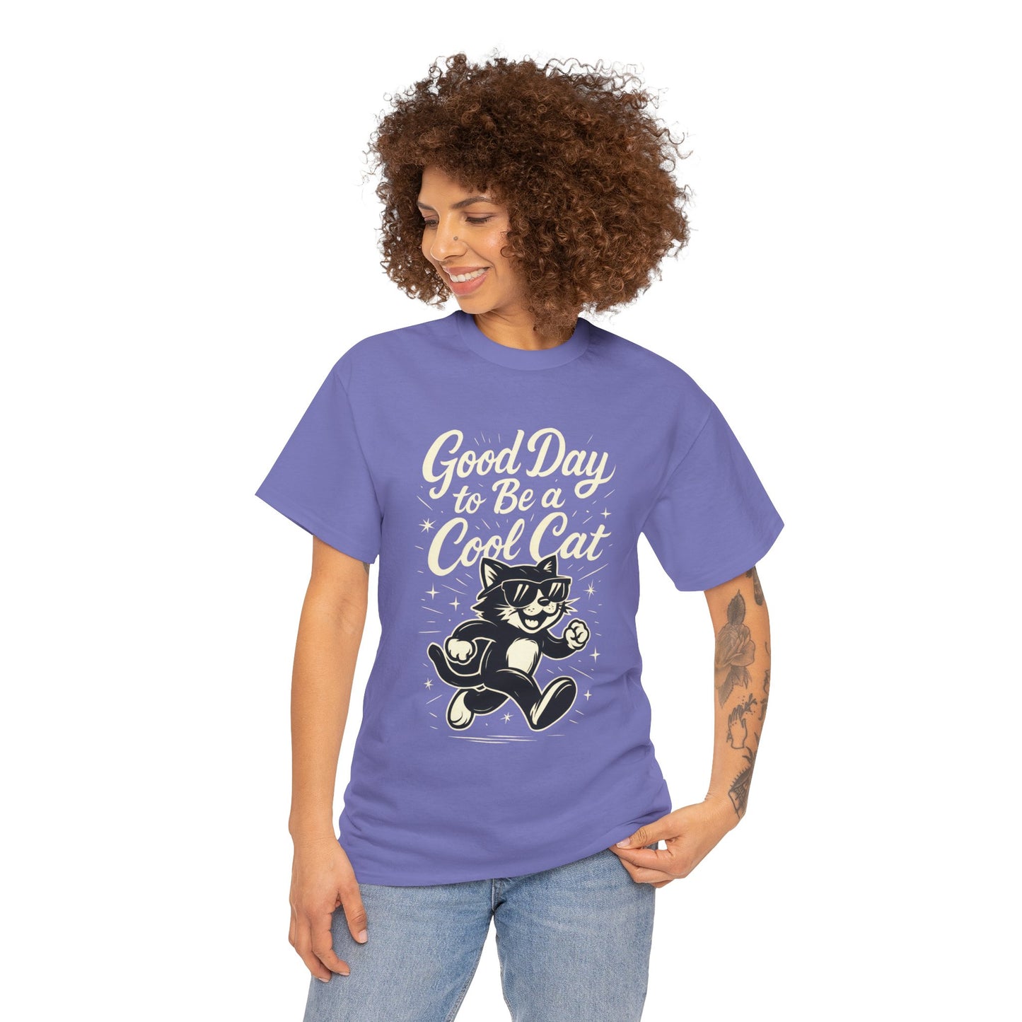 Good Day to Be a Cool Cat Womens Shirt - Funny Retro Kitty Graphic Tee for Women - Cute Cat Lover Gift, Fun T-Shirt, Unique Everyday Wear