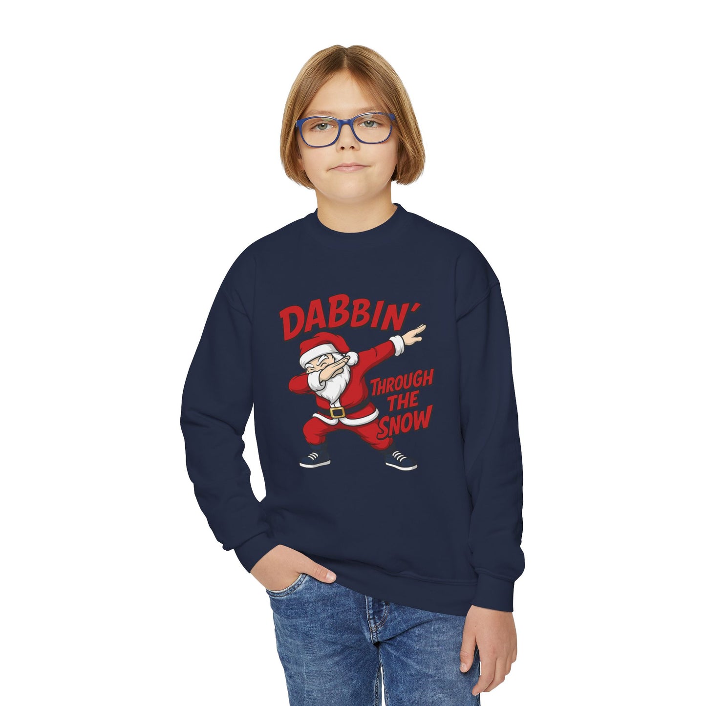 Dabbin Santa Youth Christmas Sweatshirt, Funny Holiday Jumper for Boys