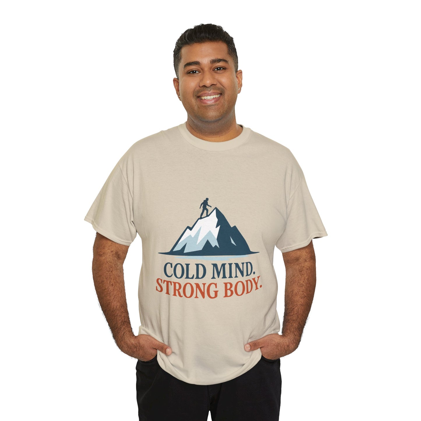 Cold Mind Strong Body Mens T-Shirt, Nordic Minimalist Mountain Hiking Tee