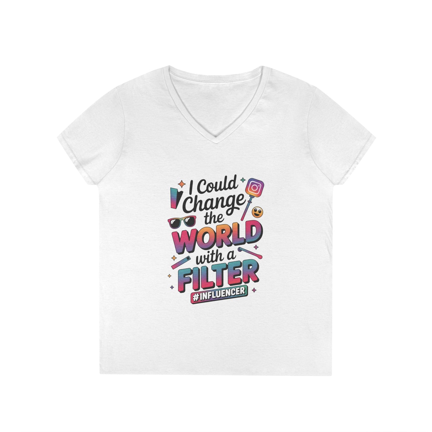 Ladies' V-Neck T-Shirt, Womens Influencer T-Shirt, Funny Social Media Graphic Tee, Cute Trendy Top
