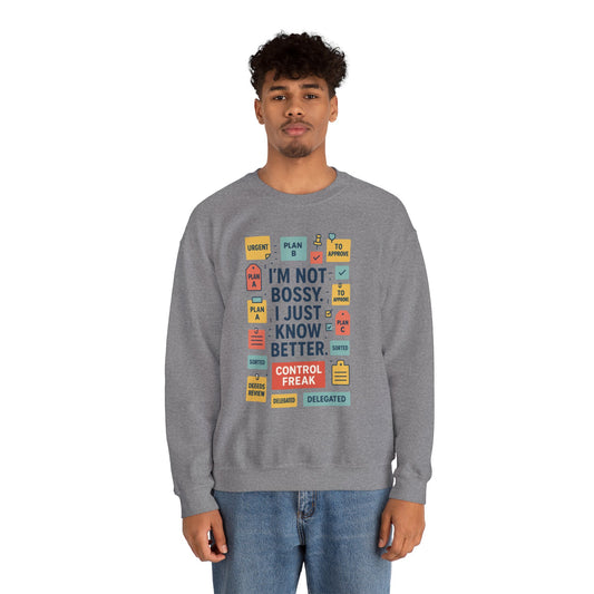 Funny Mens Control Freak Sweatshirt, Sarcastic Crewneck Gift for Him, Perfect Gift for Bossy Friends