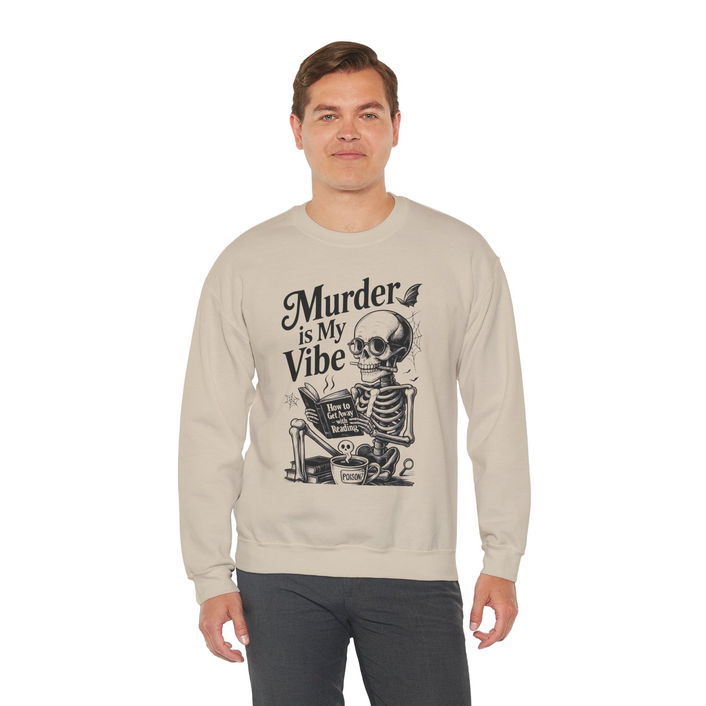 Murder is My Vibe Crewneck Sweatshirt, Cozy Gift for Halloween, Unique Sweatshirt, Skull Graphic, Fall Fashion, Unisex Pullover