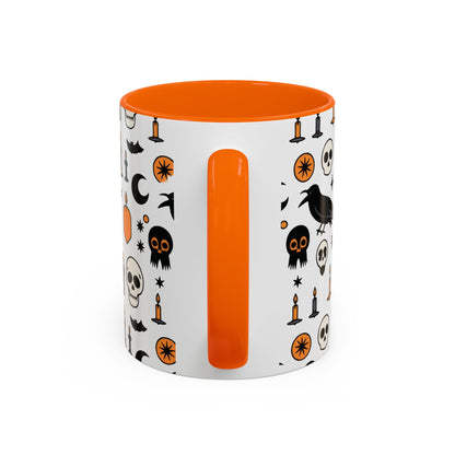 Gothic Halloween Mug, Skull, Candle - Raven Pattern Coffee Cup, Dark Aesthetic Spooky Gift for Her or Him, Accent Coffee Mug (11, 15oz)