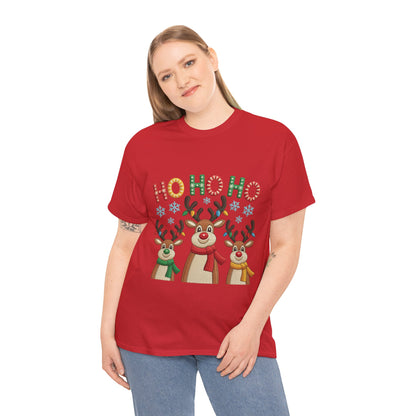 Ho Ho Ho Reindeer T-Shirt, Cute Christmas Tee for Women