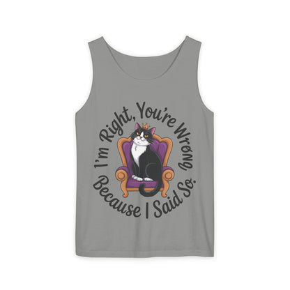 Funny Cat Queen Tank Top, Sassy Cat Graphic Tee for Women, Cat Mom Humor Tee Gift, Funny Graphic T-Shirt, I'm Right, You're Wrong Tee