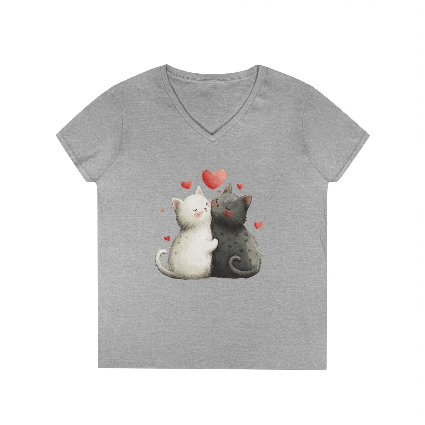 Cute Cat Love V-Neck T-Shirt, Animal Lover Gift, Valentine's Day Shirt, Cat Mom Gift, Cute Graphic Tee