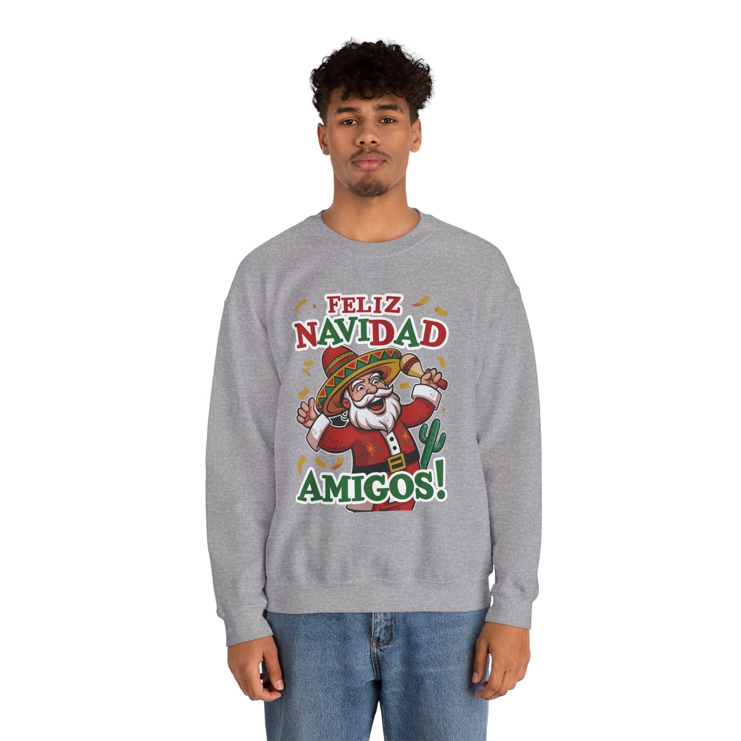 Feliz Navidad Amigos Sweatshirt, Funny Mexican Santa Christmas Jumper, Latin Holiday Fiesta Pullover