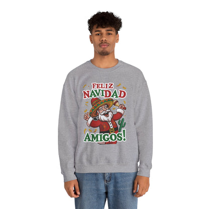 Feliz Navidad Amigos Sweatshirt, Funny Mexican Santa Christmas Jumper, Latin Holiday Fiesta Pullover