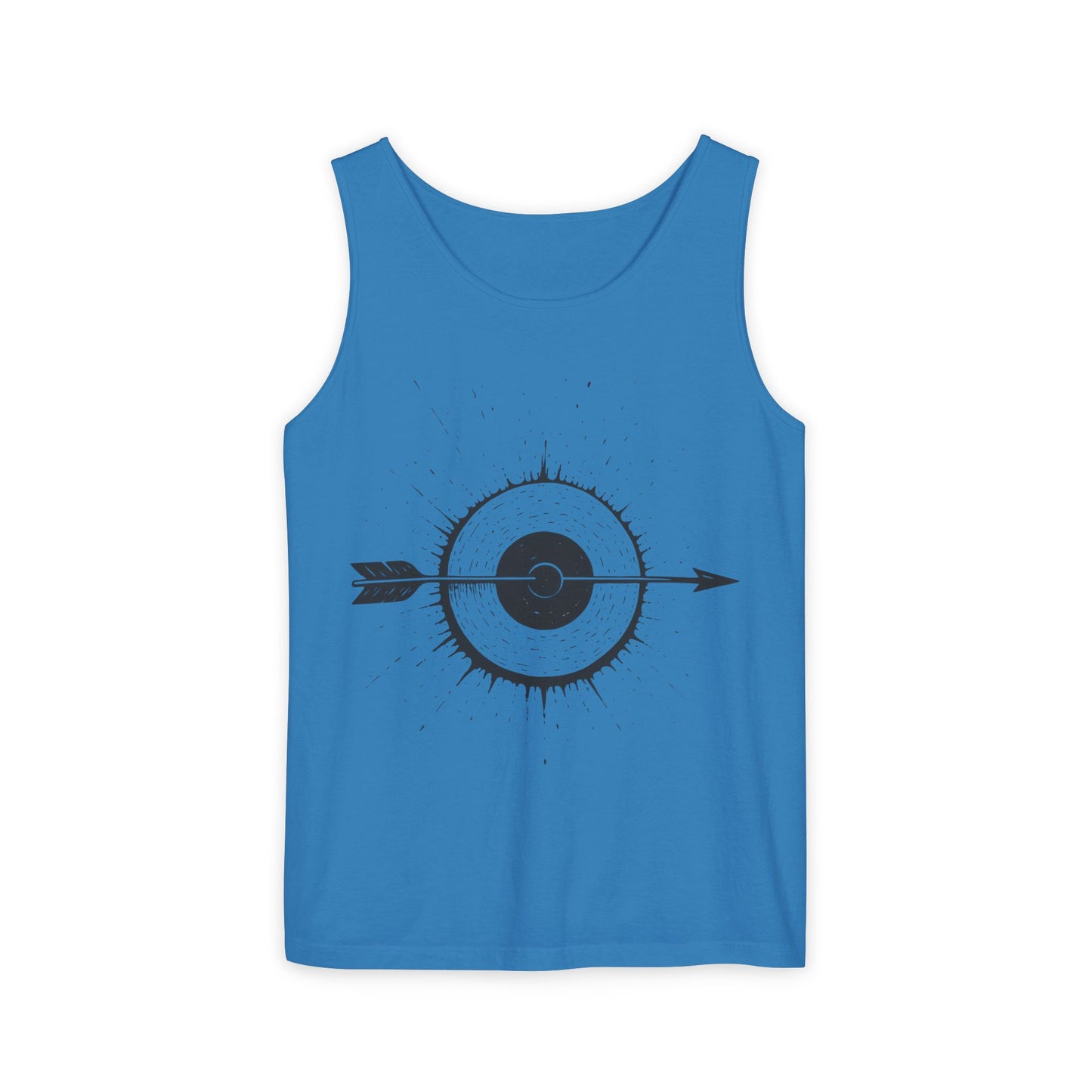 Mens Garment-Dyed Tank Top with Target Arrow Design, Casual Wear, Summer Essentials, Gym Wear, Gifts for Archery Lovers
