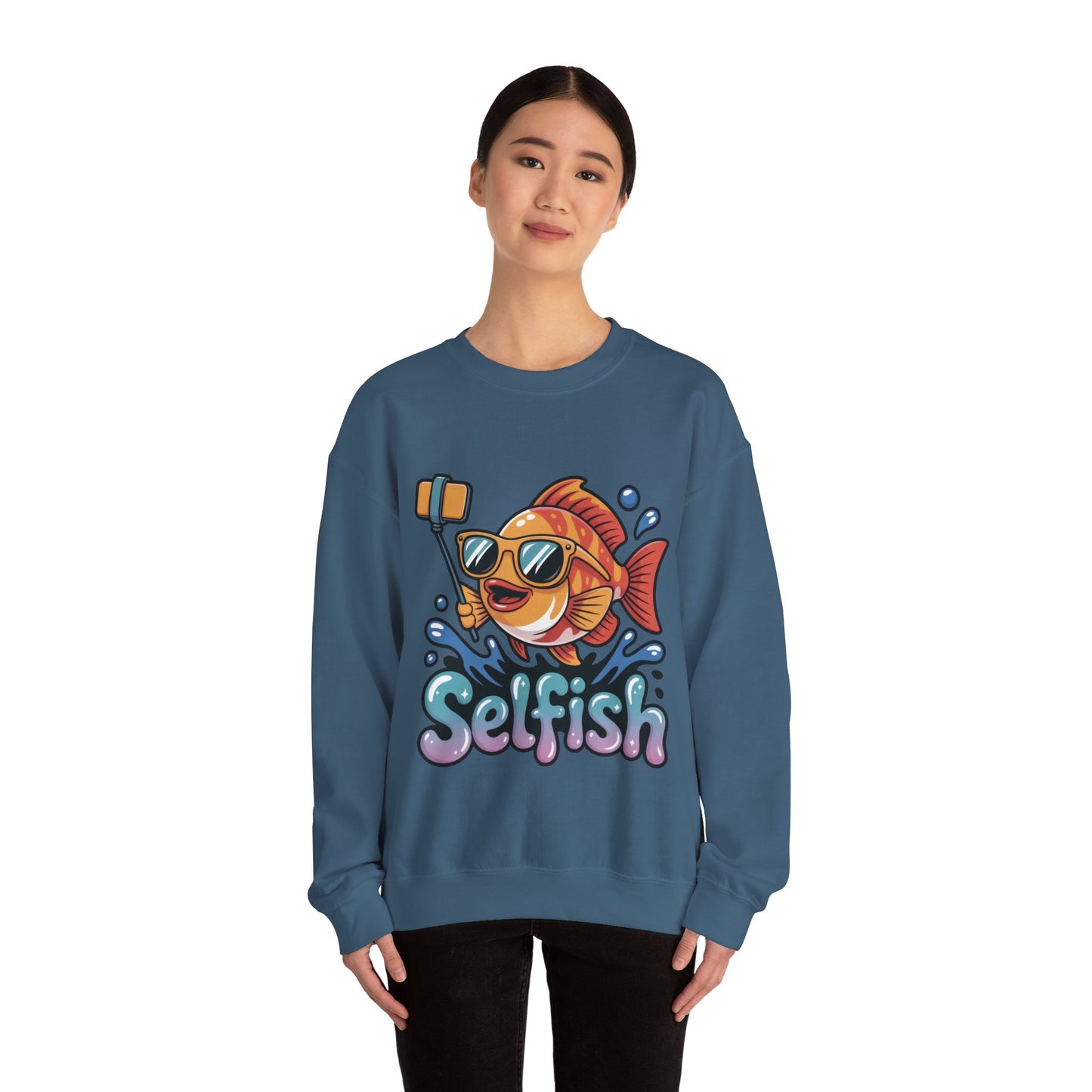 Selfish Womens Sweatshirt, Funny Selfie Pullover, Cute Ocean Pun Sweater, Playful Sea Life Gift, Fun Gift for Fish Lovers, Fishing Apparel