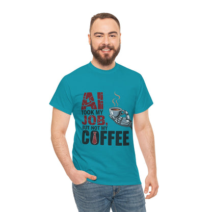 Men's AI Coffee T-Shirt, Funny Robot Humor Graphic Tee, Geek Job Joke Shirt for Him, Men's Heavy Cotton Tee, Sarcastic Work Shirt
