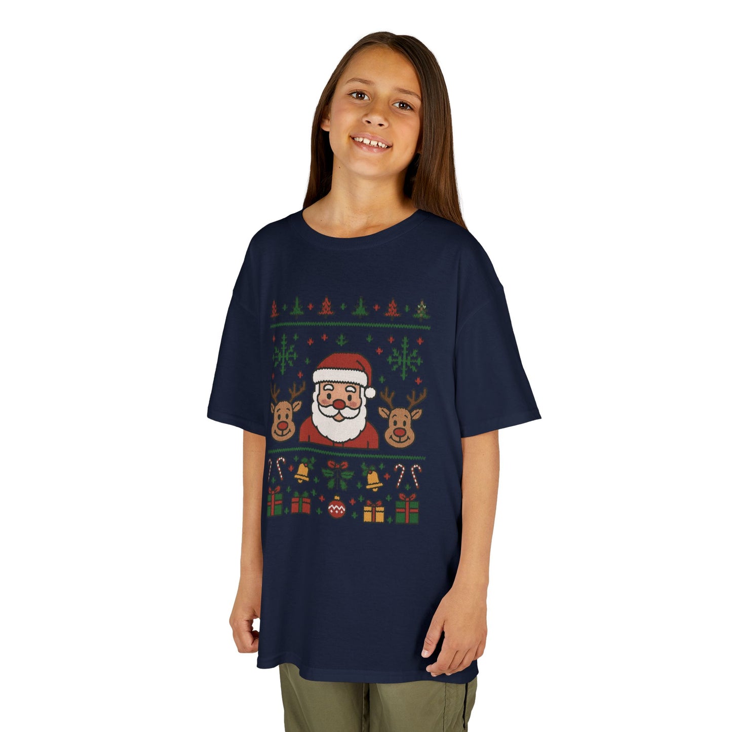 Santa - Reindeer Christmas Shirt for Kids, Cute Holiday Tee, Kids Heavy Cotton™ Tee