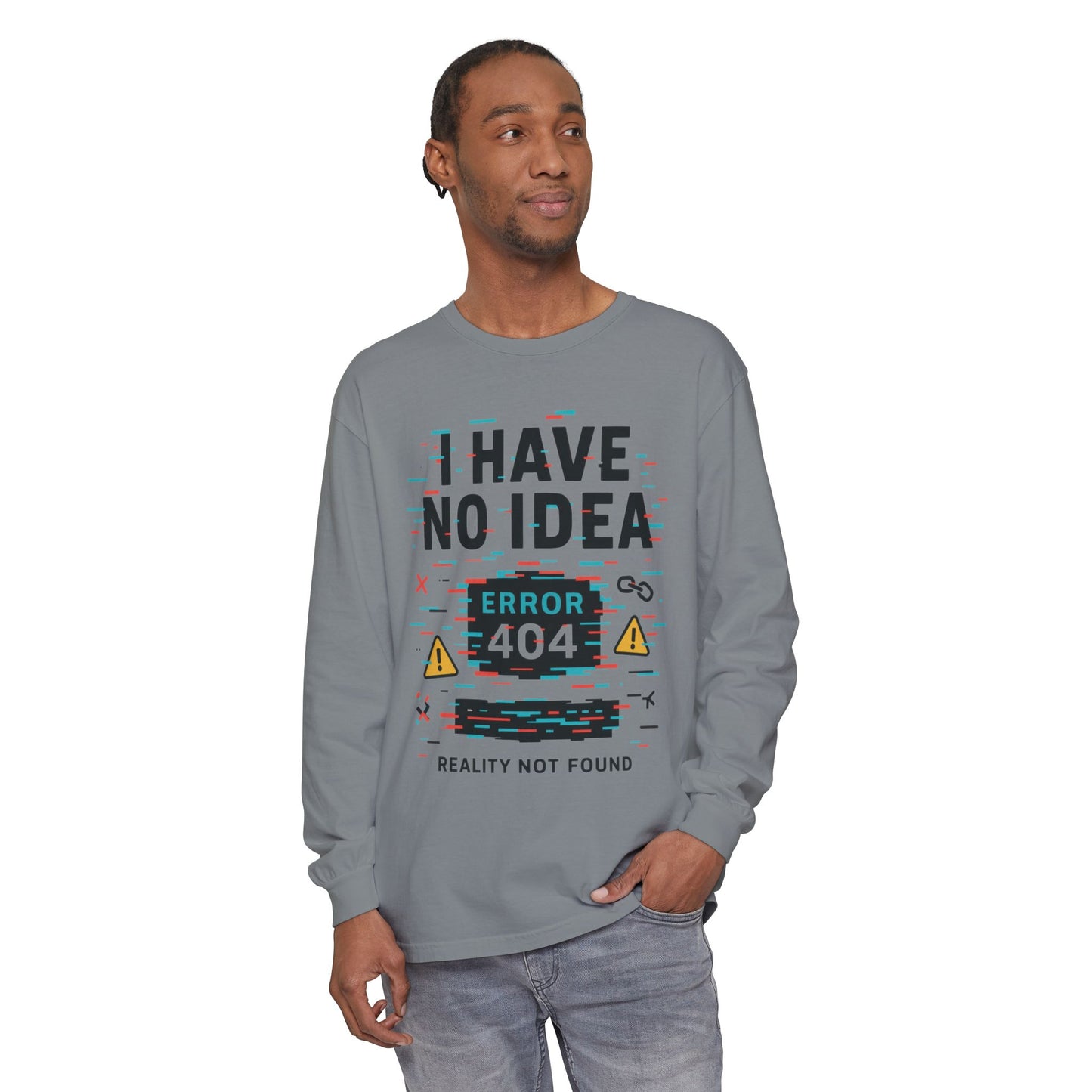 Unisex Long Sleeve T-Shirt, Funny Error 404 Graphic Tee, Internet Humor, Geeky Apparel, Quirky Humor Shirt, Gift for Tech Lovers