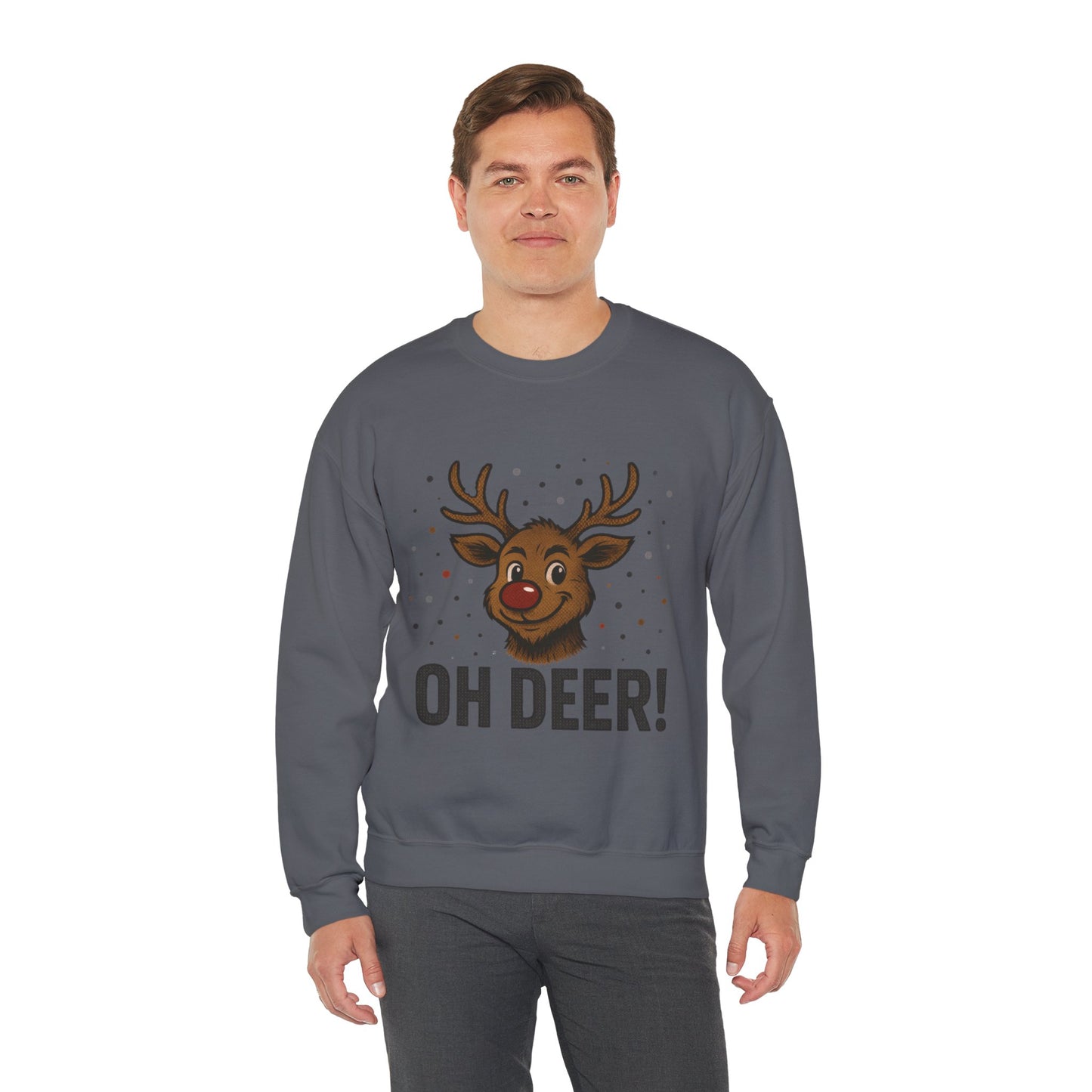 Men's Oh Deer Funny Christmas Sweatshirt, Reindeer Holiday Pullover