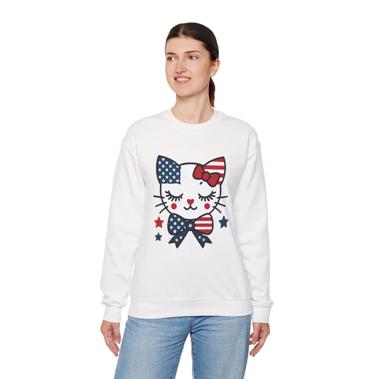Cute Cat American Flag Sweatshirt, Women's Crewneck, Perfect for 4th of July, Women's Casual Wear, Cat Lovers Gifts