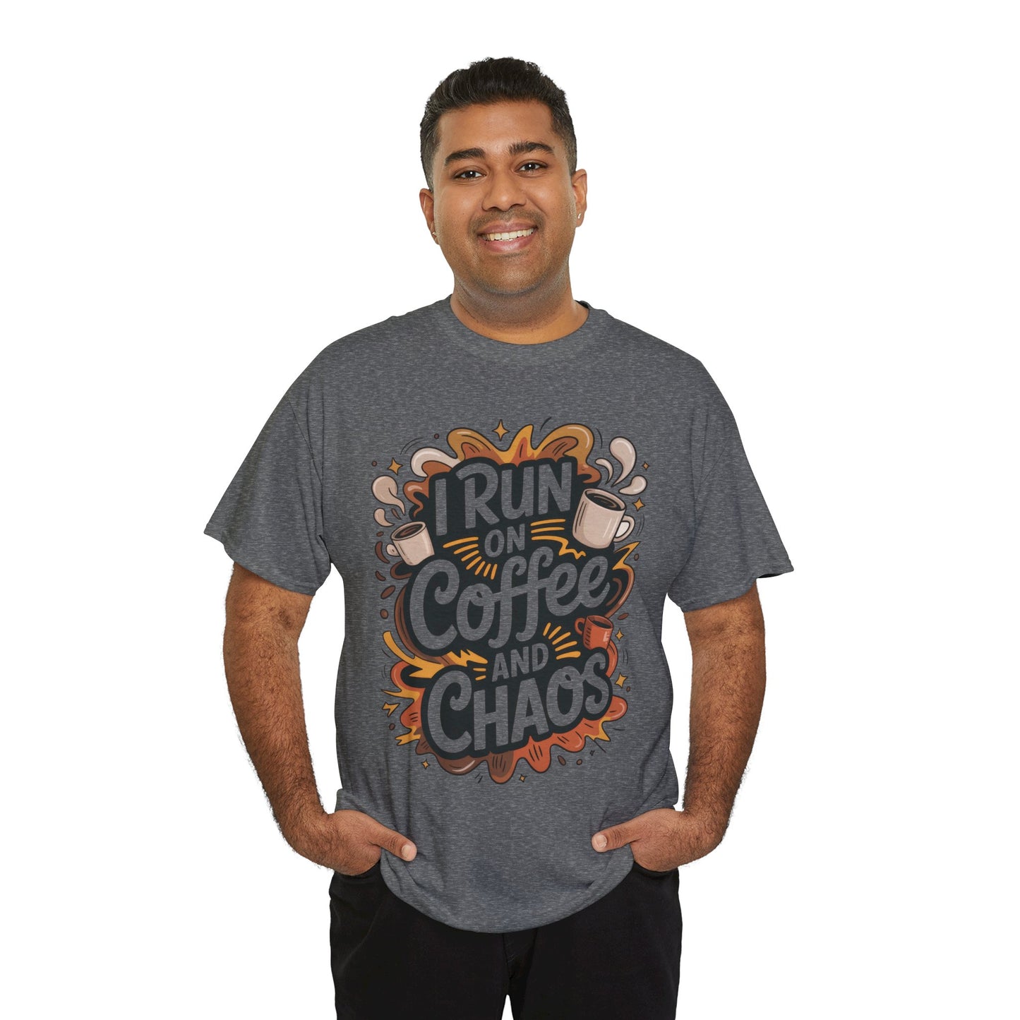 Funny Mens Coffee T-Shirt, I Run on Coffee and Chaos, Caffeinated Chaos Tee for Him, Perfect for Coffee Lovers, , Humor Tee