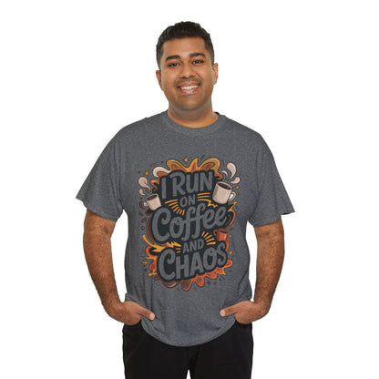 Funny Mens Coffee T-Shirt, I Run on Coffee and Chaos, Caffeinated Chaos Tee for Him, Perfect for Coffee Lovers, , Humor Tee