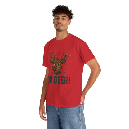 Men's Oh Deer Funny Christmas T-Shirt, Reindeer Holiday Graphic Tee