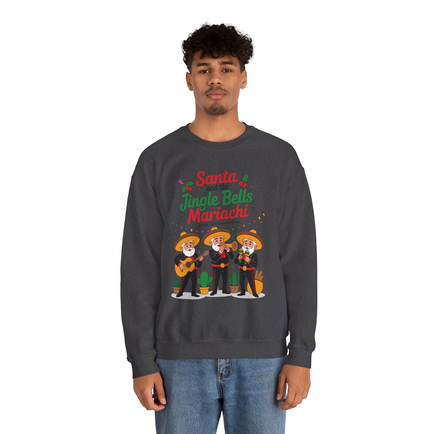 Santa and the Jingle Bells Mariachi Sweatshirt, Funny Mexican Christmas Jumper, Latin Holiday Fiesta Pullover