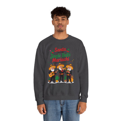 Santa and the Jingle Bells Mariachi Sweatshirt, Funny Mexican Christmas Jumper, Latin Holiday Fiesta Pullover