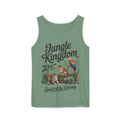 Jungle Kingdom Tank Top, Mens Garment-Dyed Sleeveless Shirt, Spirit of the Canopy Tee, Summer Outfit, Eco-Friendly Casual Wear
