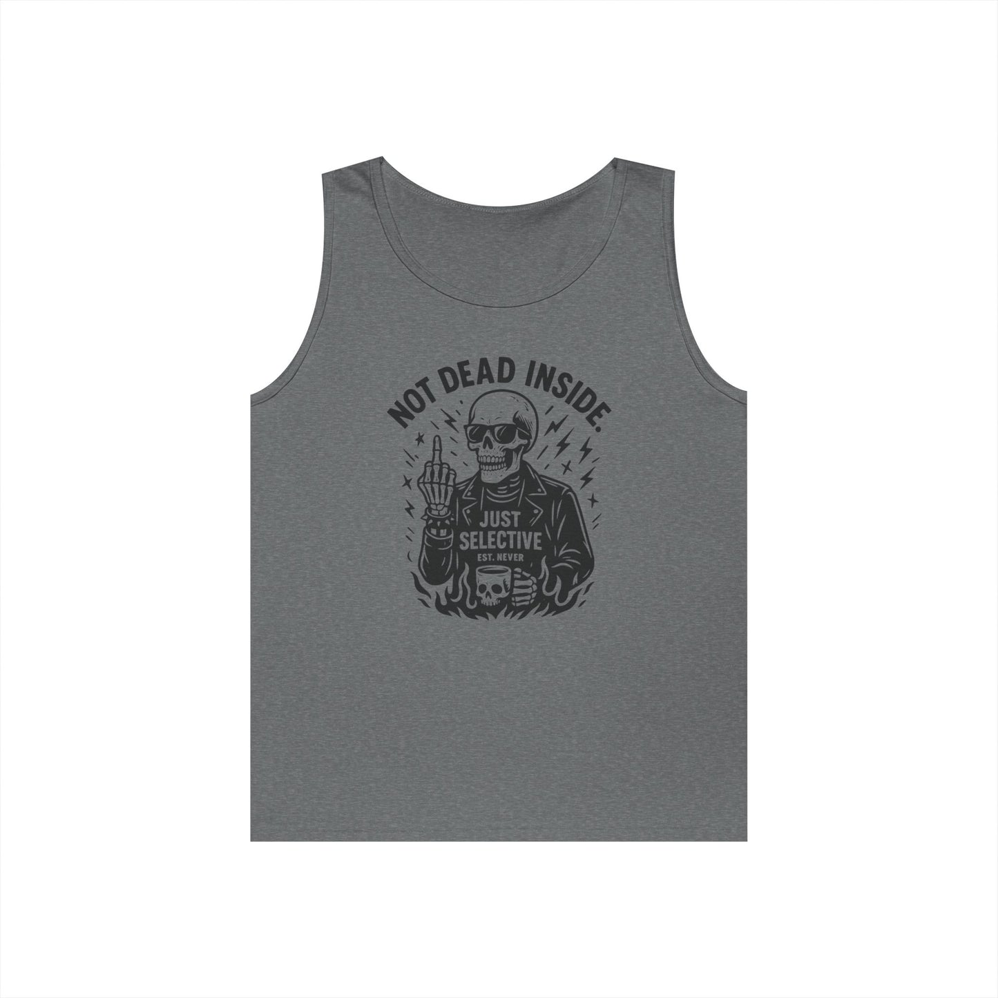 Mens Dark Humor Graphic Tank Top, Not Dead Inside, Funny Graphic Tee, Gifts for Him, Halloween, Occasions, Funny Skeleton Tee