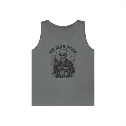 Mens Dark Humor Graphic Tank Top, Not Dead Inside, Funny Graphic Tee, Gifts for Him, Halloween, Occasions, Funny Skeleton Tee