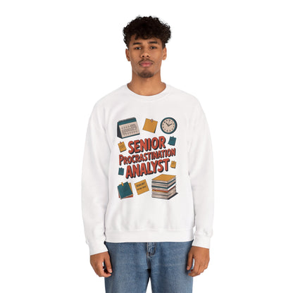 Senior Procrastination Analyst Sweatshirt, Gift for Graduates, Office Humor Apparel, Meme Sweatshirt, Casual Wear, Motivation Humor Apparel