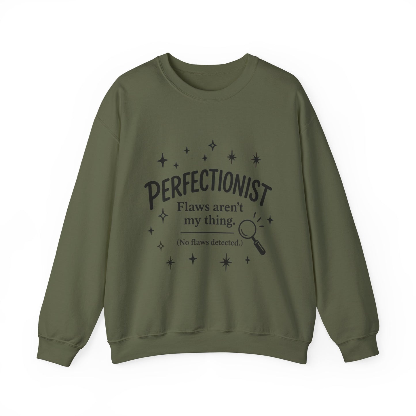 Womens Perfectionist Sweatshirt, Funny Clean Design with Stars, No Flaws Detected Quote Pullover, Minimalist Cozy Gift for Her