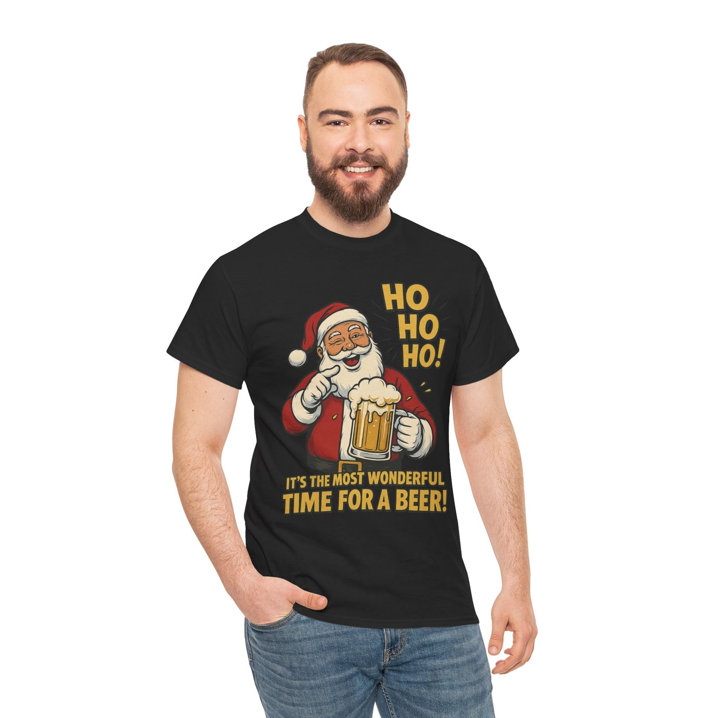 Funny Santa Beer Christmas T-Shirt, Men's Holiday Party Tee