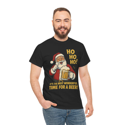 Funny Santa Beer Christmas T-Shirt, Men's Holiday Party Tee
