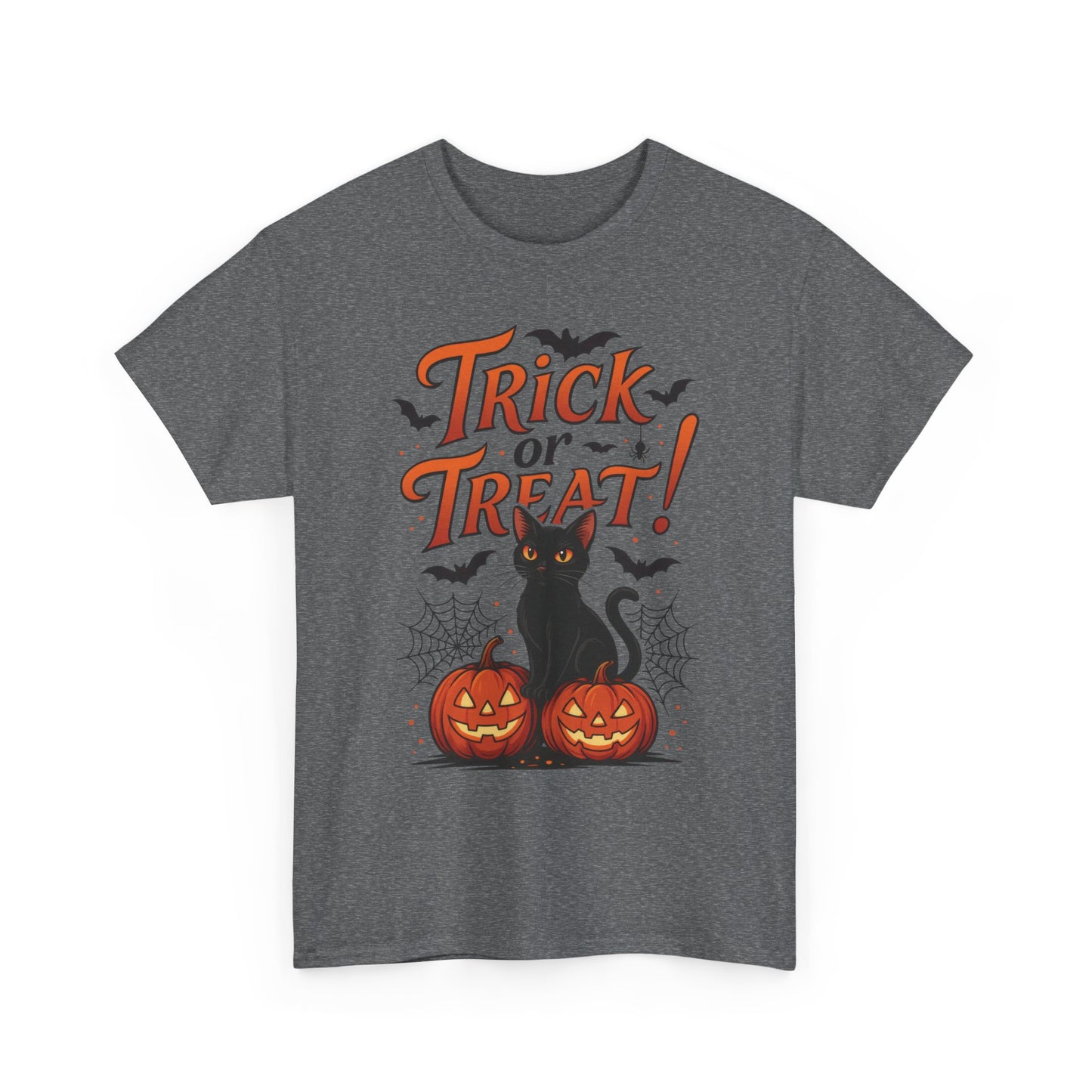 Trick or Treat Black Cat Halloween T-Shirt for Women, Spooky Cute Pumpkin Cat Tee, Fall Halloween Outfit Gift, Vintage Witchy Top