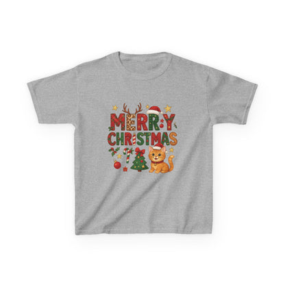 Merry Christmas Cat Shirt for Girls, Cute Holiday Kitten Tee
