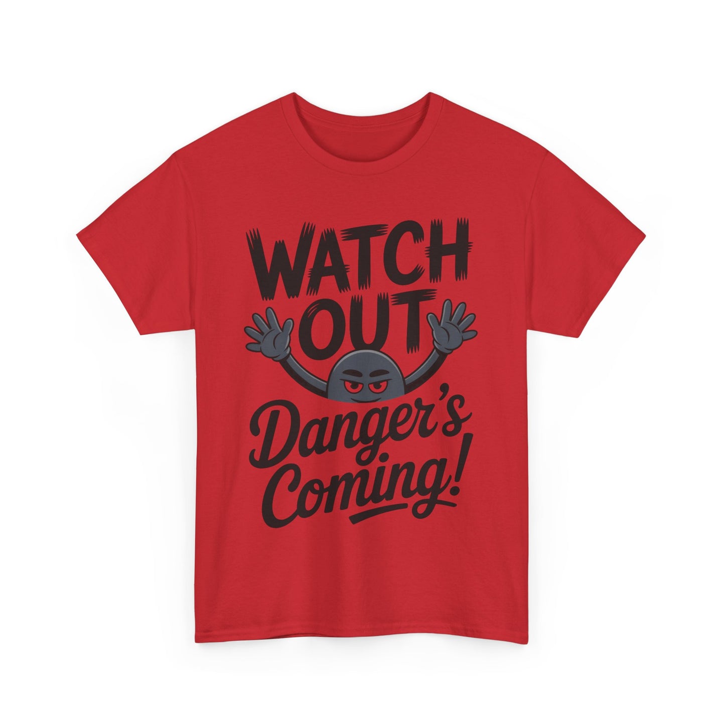Funny "Watch Out" Cartoon Character T-Shirt, Sketch Style Unisex Heavy Cotton Tee, Minimalist Humorous Graphic Tee, Gift for Him/Her