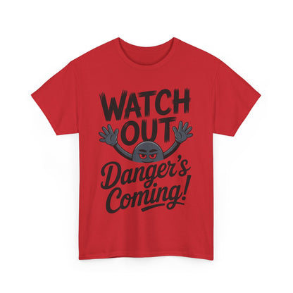 Funny "Watch Out" Cartoon Character T-Shirt, Sketch Style Unisex Heavy Cotton Tee, Minimalist Humorous Graphic Tee, Gift for Him/Her
