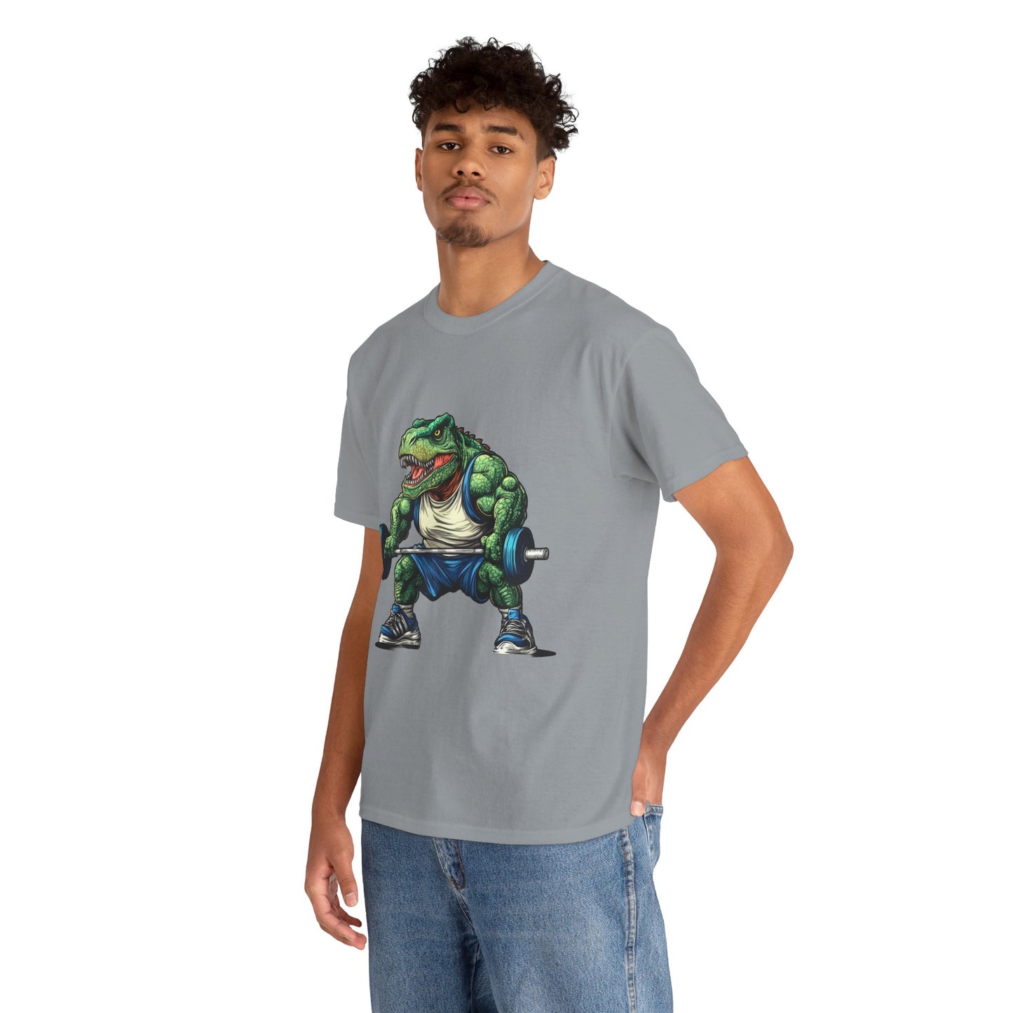 Dino Gym Tee, Muscle T-Rex Gym T-Shirt, Funny Men's Heavy Cotton T-Shirt,Fitness Gift for Gym Lovers, Cute Dinosaur Tee