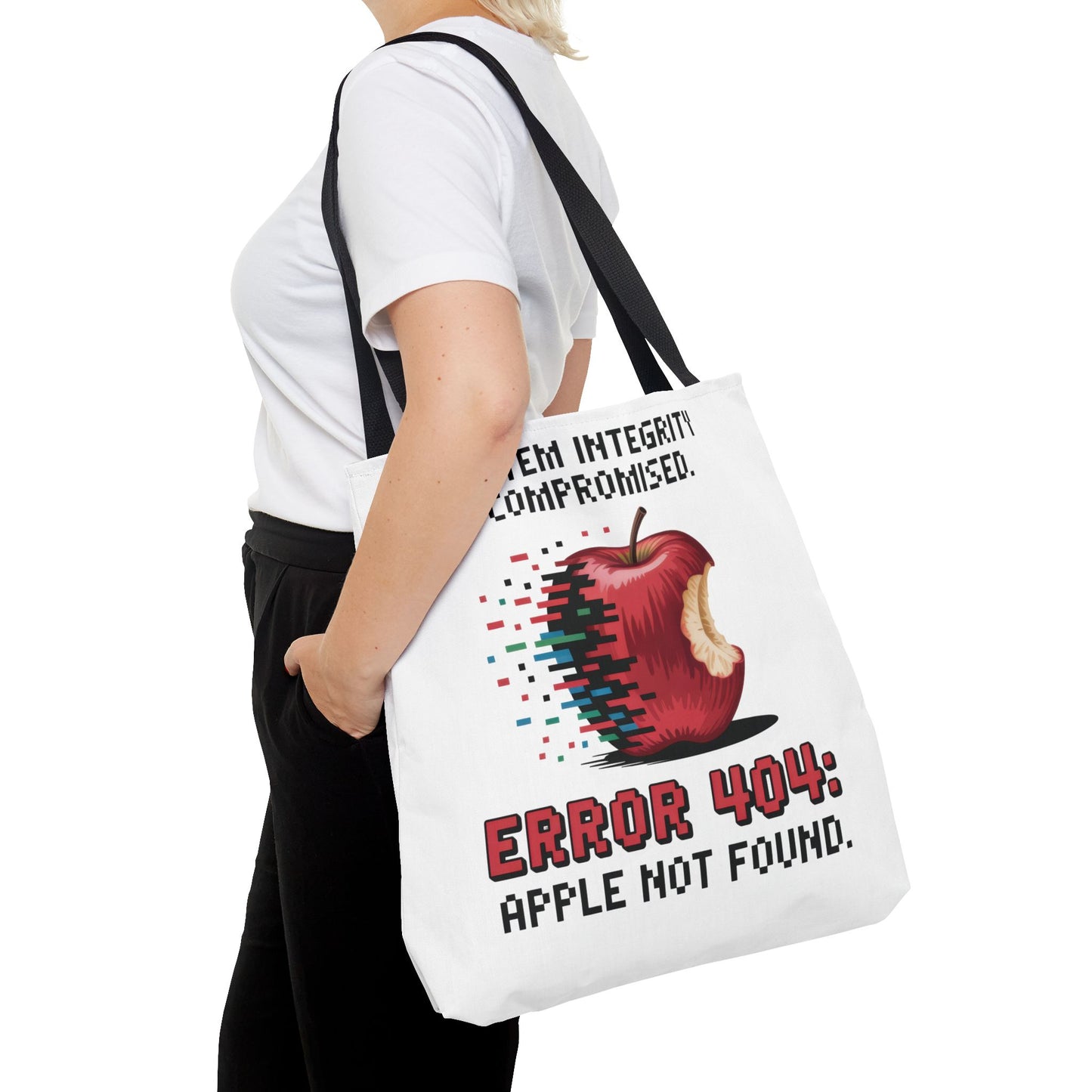 Error 404 Apple Tote Bag, Geek Tote, Funny Shopping Bag, Gift for Tech Lovers, Apple Lovers Tote, Digital Design Bag, Weekender Bag, Beach Bag, Large Canvas Bag